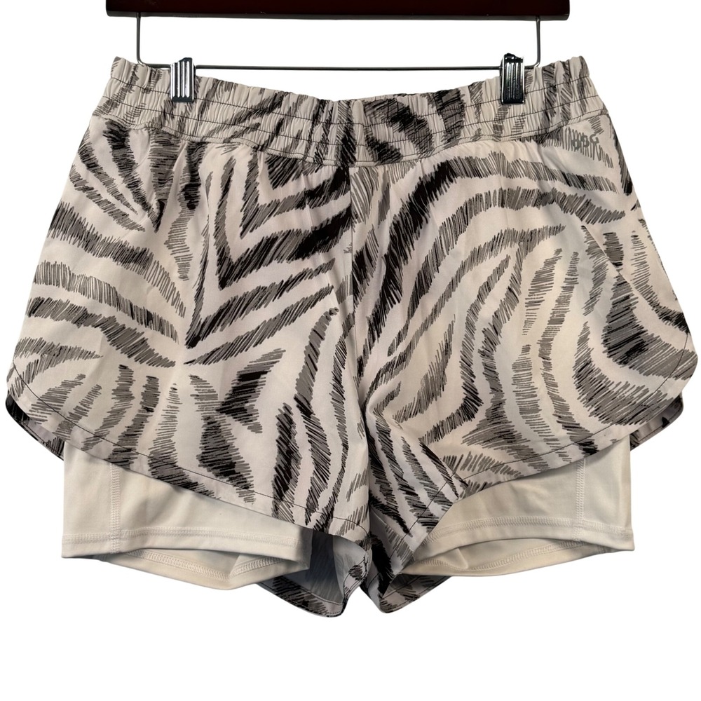 DSG‎ Womens M 2-in-1 Running Shorts White Black Zebra Print DAW11193PRT Athletic